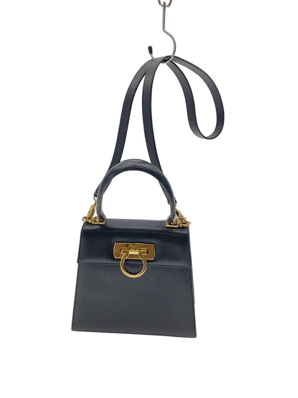 Salvatore Ferragamo Gancini Shoulder Handbag Leather Black